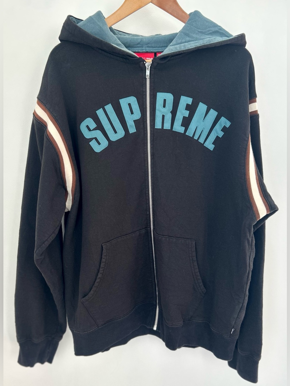 Supreme SS18 Jet Sleeve Arc Logo Full Zip Hooded Sweatshirt XL Black 26x30